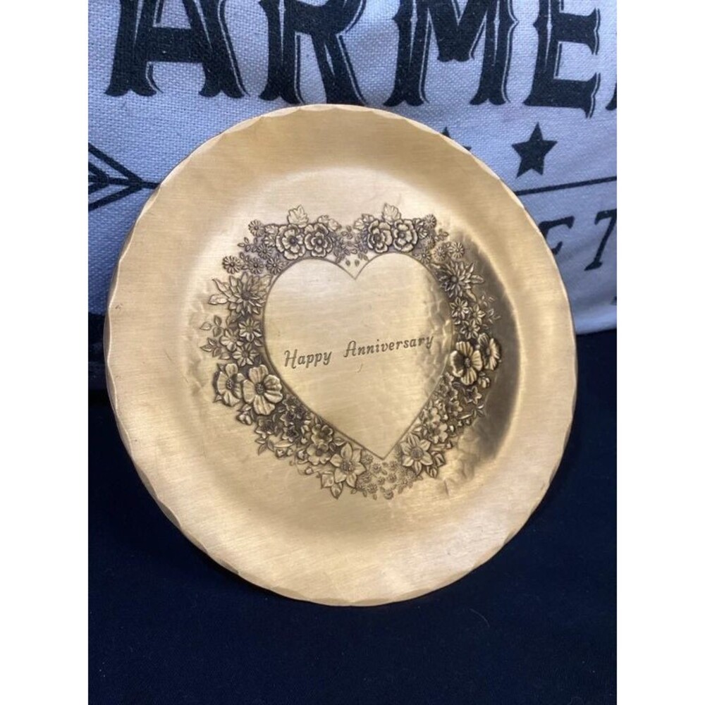 Wendell August Forge Hand Hammered Happy Anniversary Plate Solid Bronze
